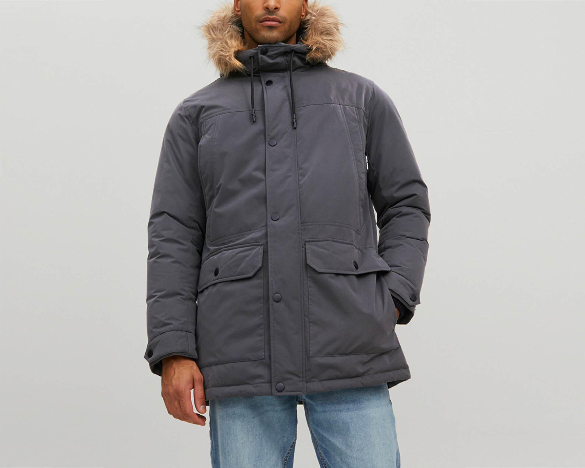 Jack Jones Erkek Jjwinner Parka Fur Gri 12211948-ASPHALT
