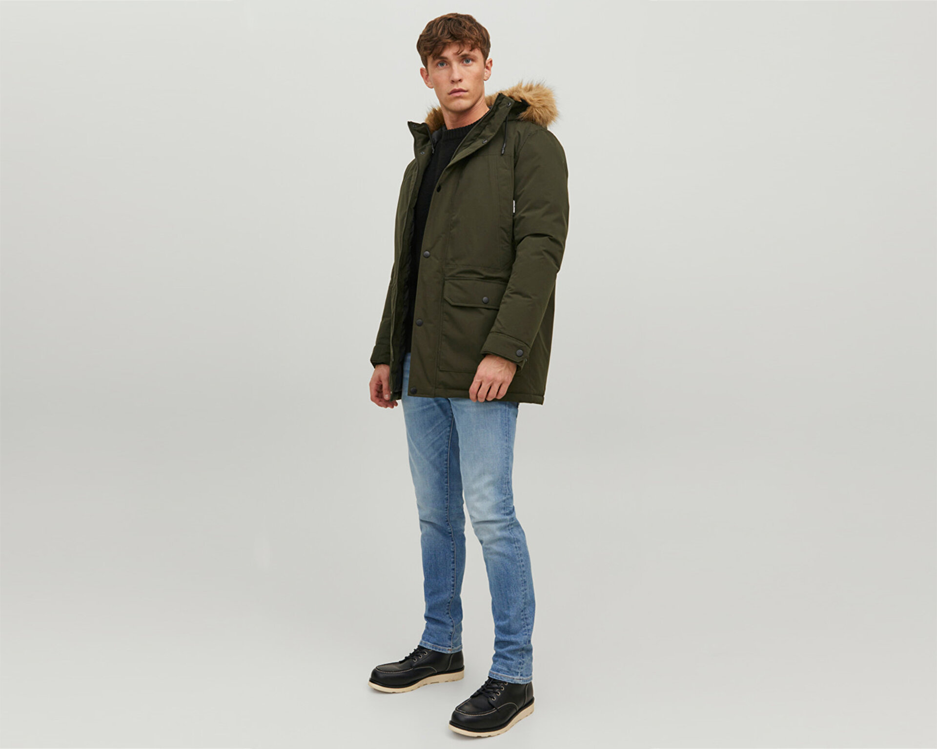 Jack Jones Erkek Jjwinner Parka Fur Yeşil 12211948-ROSIN