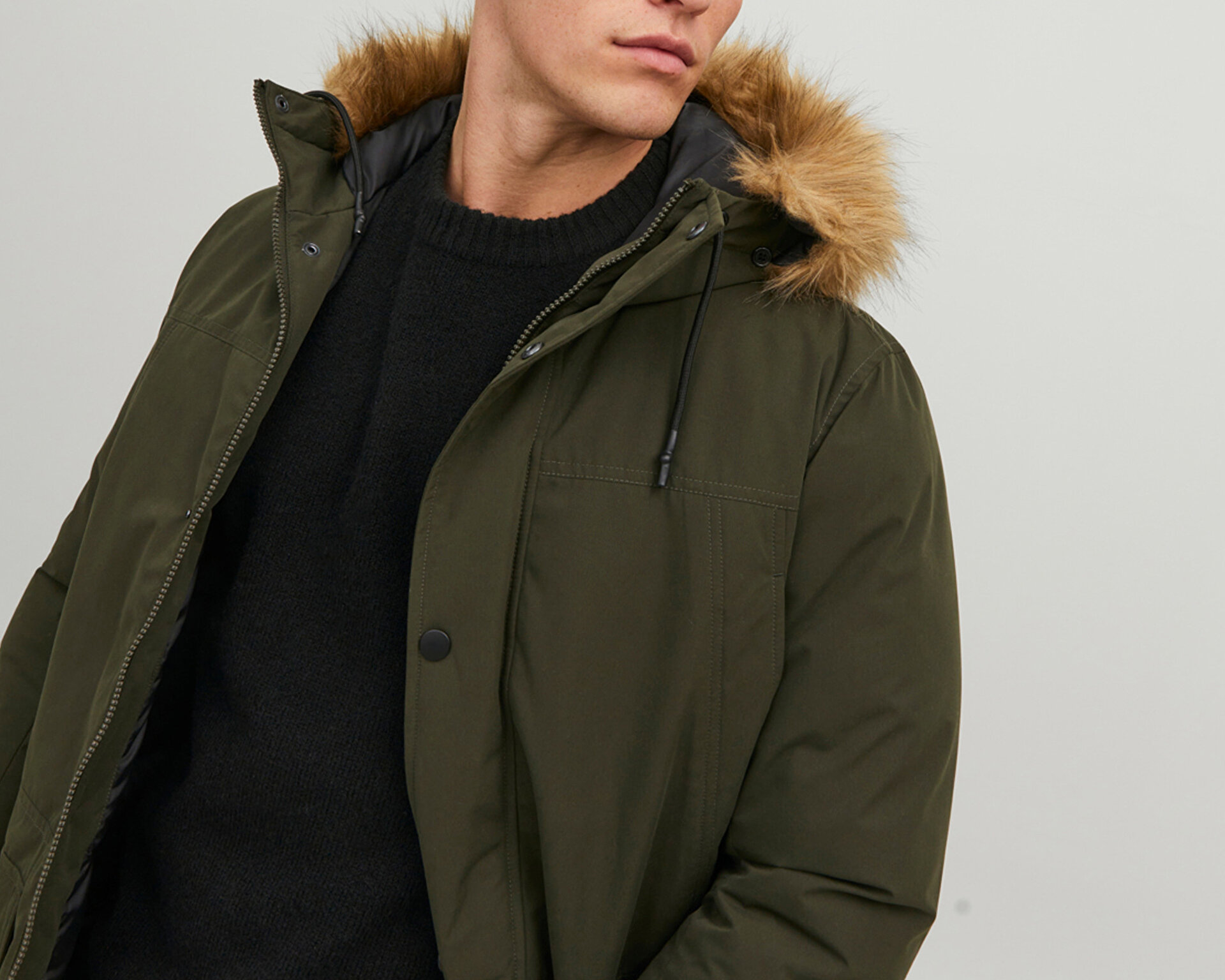 Jack Jones Erkek Jjwinner Parka Fur Yeşil 12211948-ROSIN