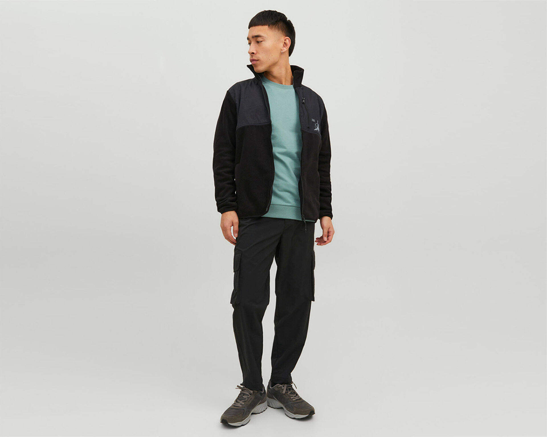 Jack Jones Erkek Jcofilo Polarfleece Sweat Zip High Sn Siyah