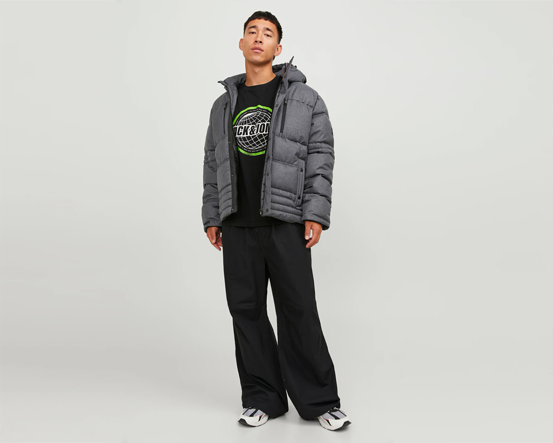 Jack Jones Erkek Jcoyog Puffer Gri 12241174-BLACK