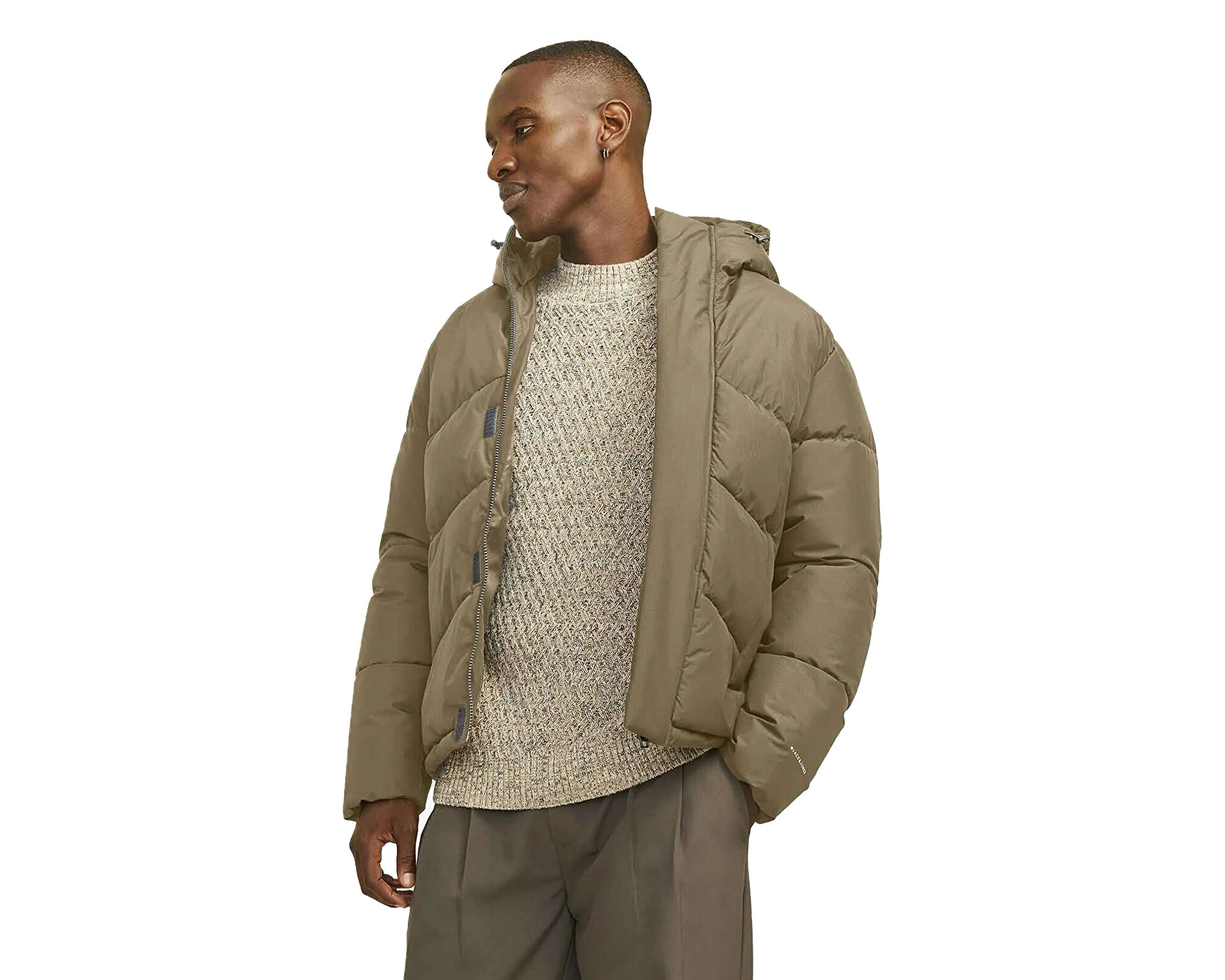 【新品】RUFFLOG STRAIGHT QUILT PUFFER JACKET Jack Jones Erkek Jhworld Puffer Yeşil 12259850-MULCH