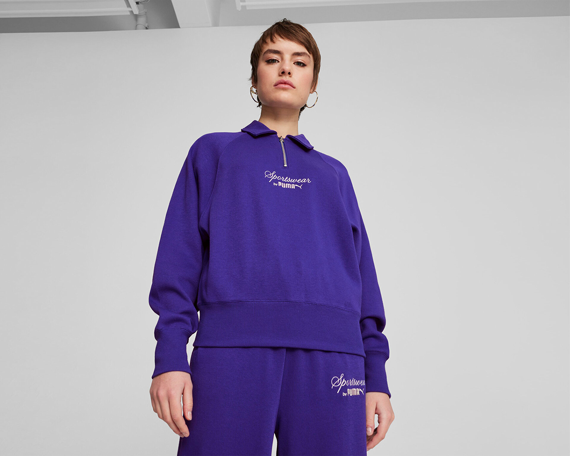 Puma Kadın Classics+ Half Zip Polo Crew Mor 62656127